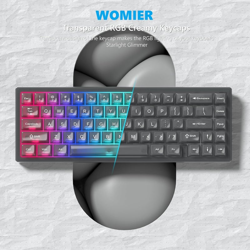 Womier Keyboard Keycaps Jelly, Black Keycaps Clear 60 65 75 100 Percent, Transparent Cute Custom Key Cap Set for Cherry MX, Kailh, Outemu, Gateron Mechanical Keyboards(MDA Profile) - Image 2